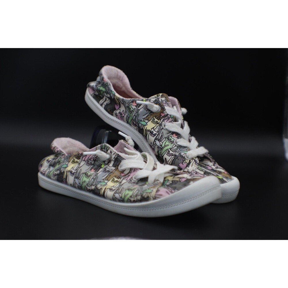 Skechers BOBS Shoes Womens Sz 9  White Cat Kitten Print Sneakers Slip On